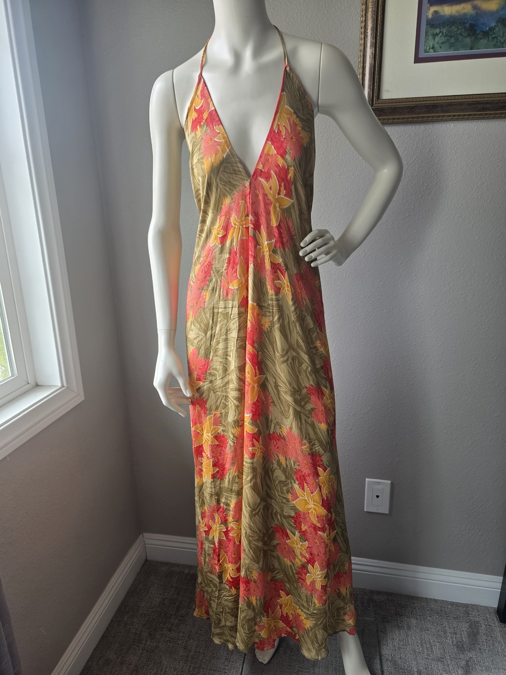 Floral Halter Maxi Silk Dress